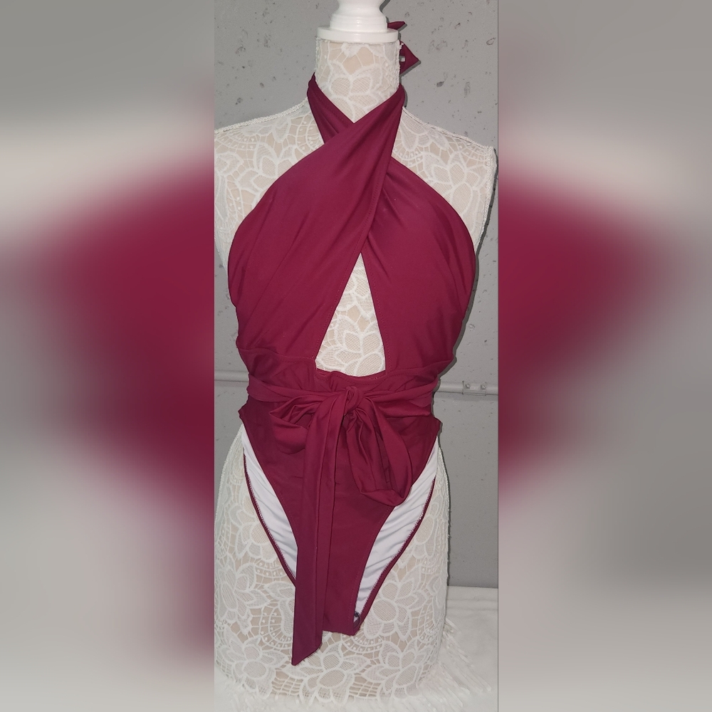 NWT Cupshe Burgandy Halter Suit Sz M